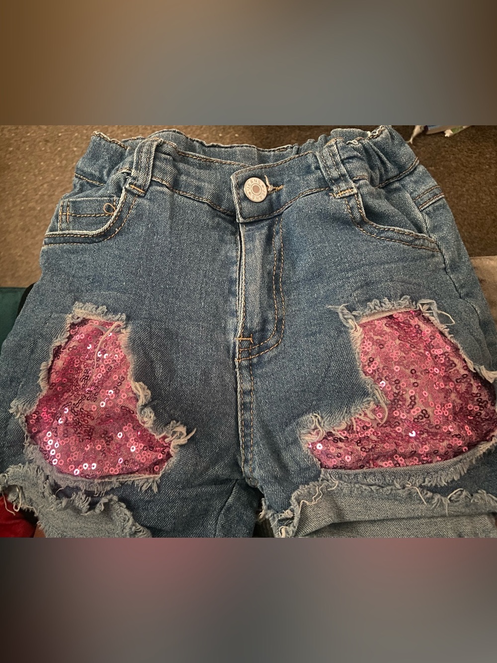 Girls Denim Shorts with Pink Sequin Patches